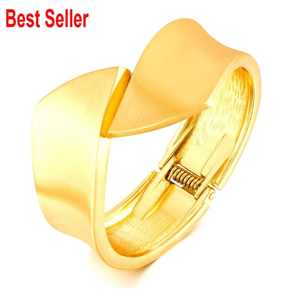 Gold Plated Chunky Bangle Bracelet with Geometric Open Cuff